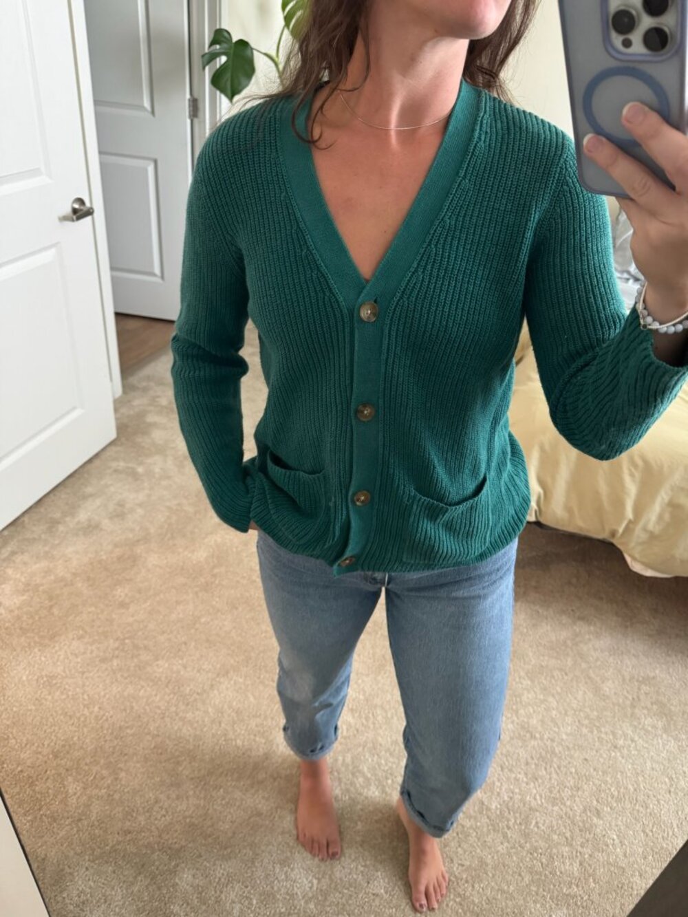 Lands' End Drifter Teal Rib Knit Grandpa Cardigan Size Small